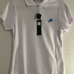 Antigua White Women's Polo - Detroit Lions Patch - NFL Team Apparel